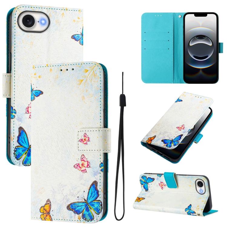 Funda de Cuero para iPhone 16E Diseño de Dibujo Artístico Casa de Mariposas