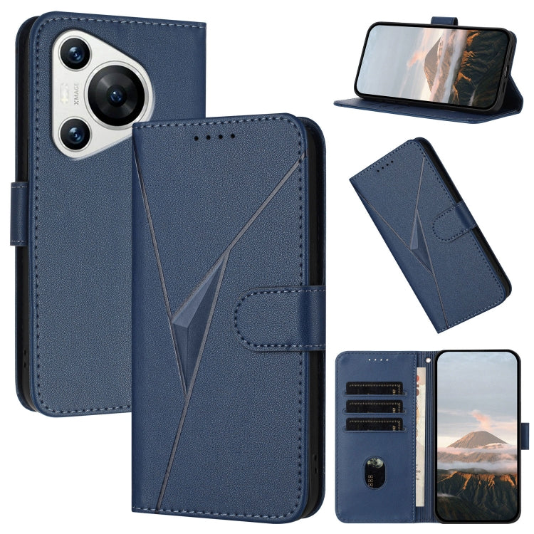 Funda de Cuero con Cierre de Hebilla y Diseño Triangular para Huawei Pura 70 (Azul)