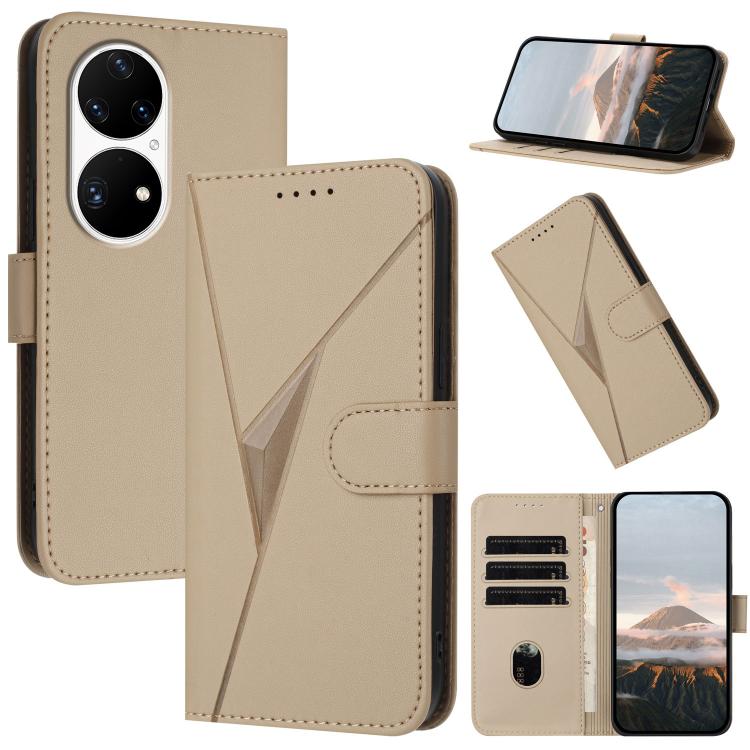 Funda de Cuero Huawei P50 Pro con Cierre de Hebilla y Diseño Triangular (Dorada)