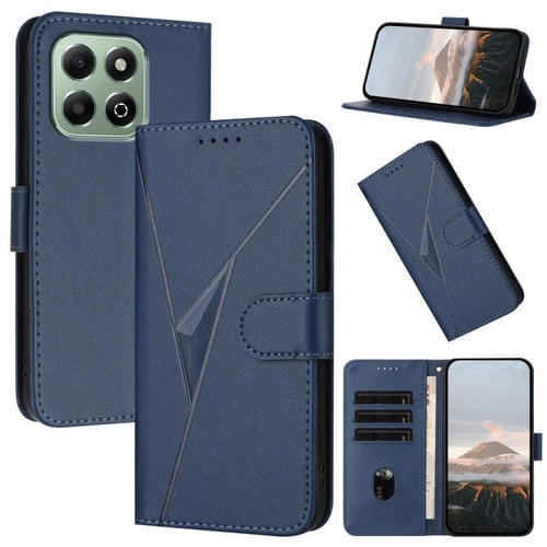 Funda de Cuero con Hebilla y Diseño de Triángulos para Honor X6A/X6B (Azul Real)