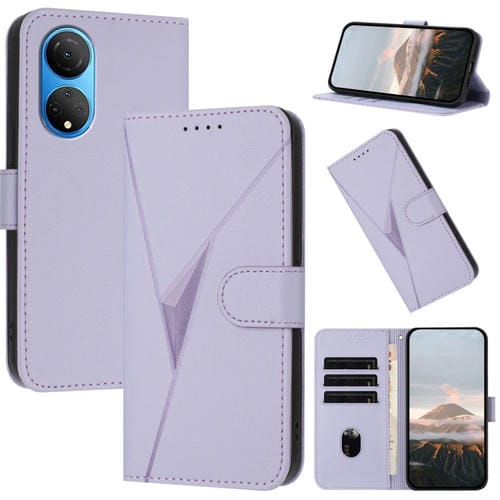 Funda de Cuero con Hebilla y Diseño Triangular para Honor X7 4G Play 30 Plus (Morado Claro)