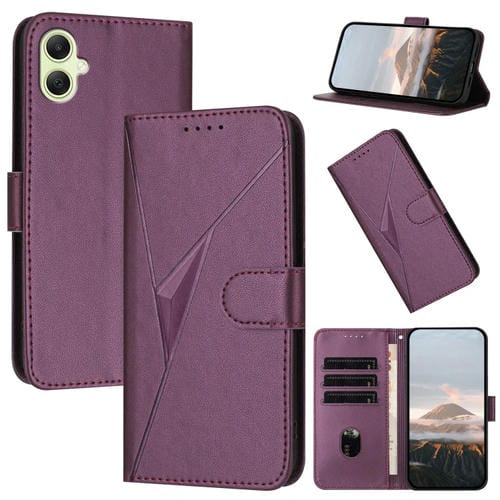 Funda de Cuero Samsung Galaxy A05 Cierre Hebilla Diseño Triángulos (Morado Oscuro)