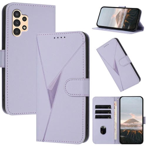 Funda de Cuero Samsung Galaxy A13 4G/5G Cierre de Hebilla Diseño Triangular (Morado Claro)