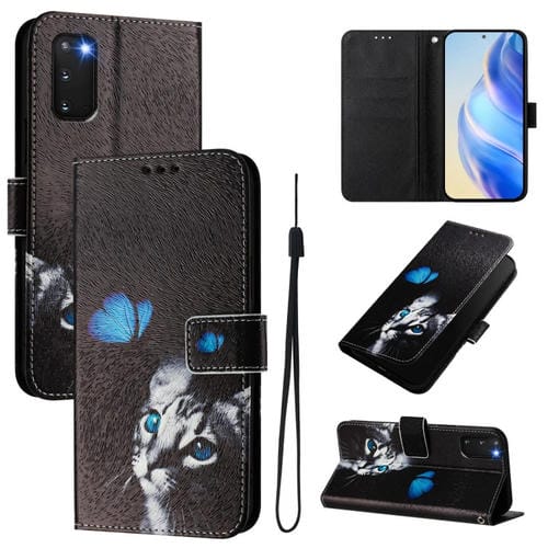 Funda para Teléfono Samsung Galaxy S20 Cuero Patrón Dibujo Artístico (Gato Mariposa)