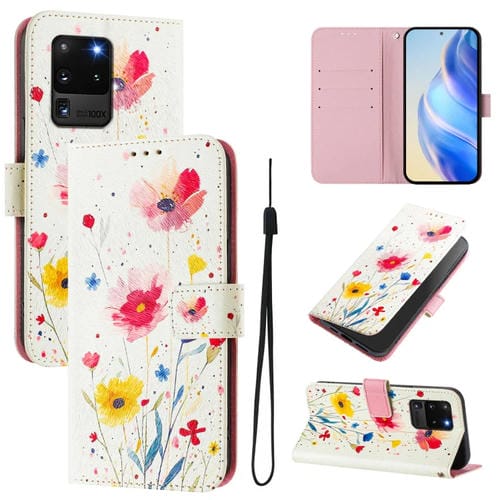 Funda de Cuero para Teléfono Samsung Galaxy S20 Ultra con Patrón de Dibujo Artístico Flores y Plantas (Color)