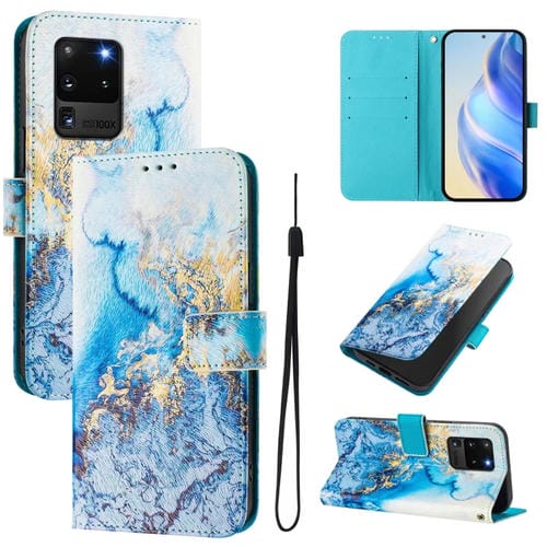 Funda de Cuero para Teléfono Samsung Galaxy S20 Ultra Patrón Dibujo Artístico (Mármol Oceánico)