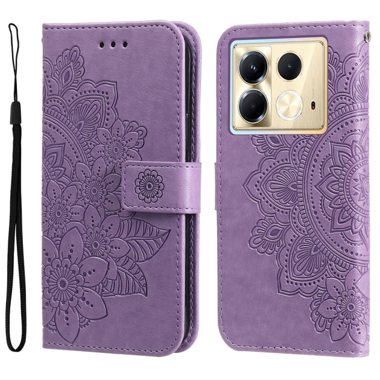 Funda de Cuero con Relieve Flores Siete Pétalos para Infinix Note 40 5G (Morado Claro)