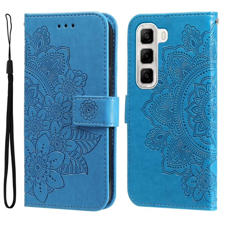 Funda de Cuero con Relieve de Flores de Siete Pétalos para Infinix Hot 50 4G (Azul)