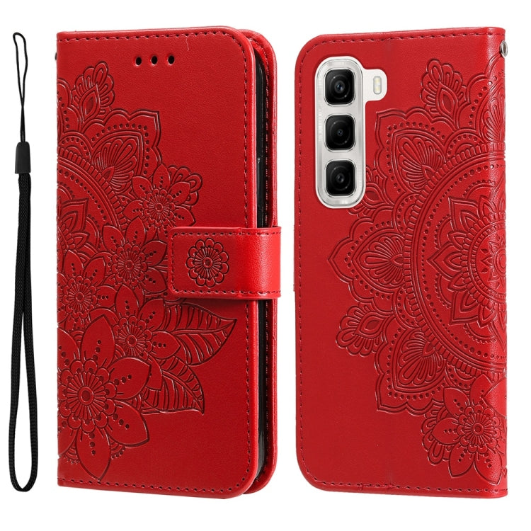 Funda de Cuero con Relieve Flores de Siete Pétalos para Infinix Hot 50 4G (Rojo)