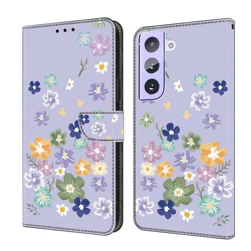 Funda de Cuero Samsung Galaxy S21 5G Pintada a Mano Floral (Morado)