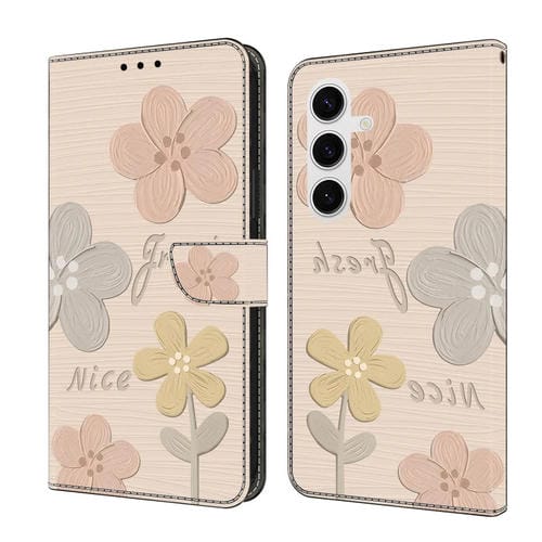 Funda de Piel Samsung Galaxy A35 5G Pintada a Mano Flores Beige