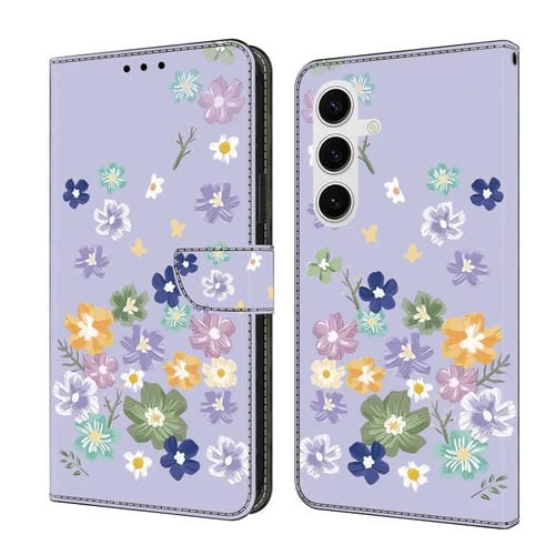 Funda de Cuero Samsung Galaxy A24 4G/5G Pintada a Mano Floral (Morado)