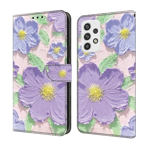 Funda de Cuero Samsung Galaxy A32 5G Pintada al Óleo Flores Moradas