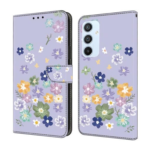 Funda de Cuero Samsung Galaxy A54 5G Pintada a Mano Floral (Morado)