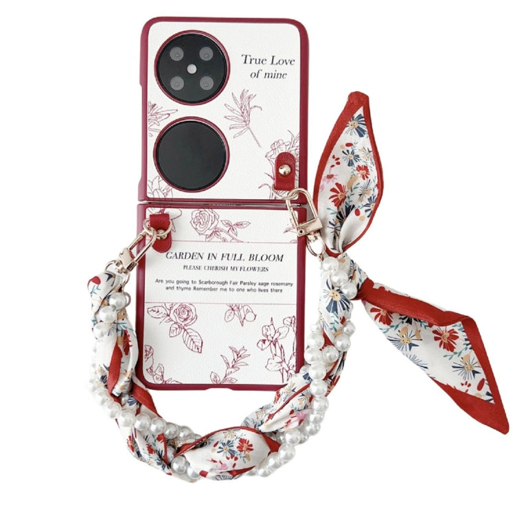 Funda para Teléfono Huawei P50 Pocket Sketch con Diseño de Flores y Bufanda (Rosa)