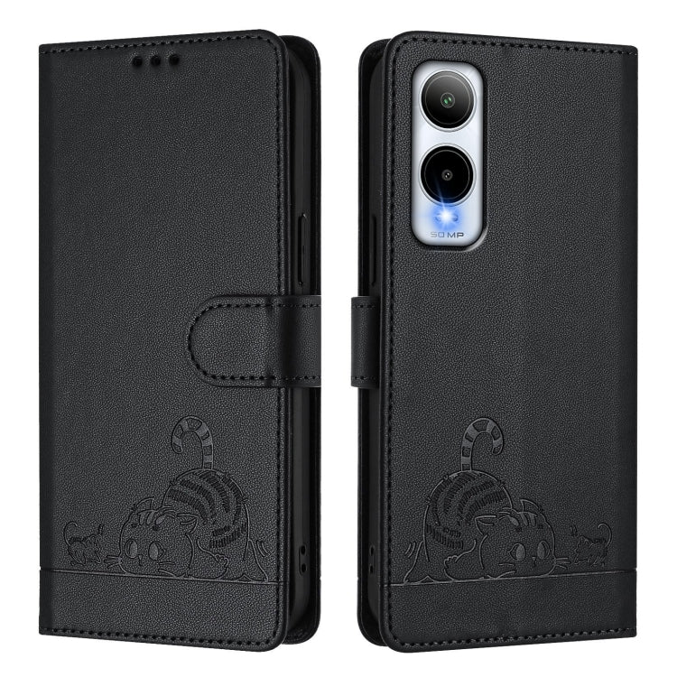 Funda de Cuero RFID para Cricket Icon 6 con Cordón Estampado Gato y Rata (Negro)