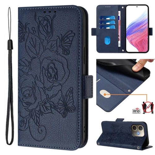 Funda de Cuero Antirrobo con Rfid para Oppo A5 Pro 5G (Azul Oscuro)
