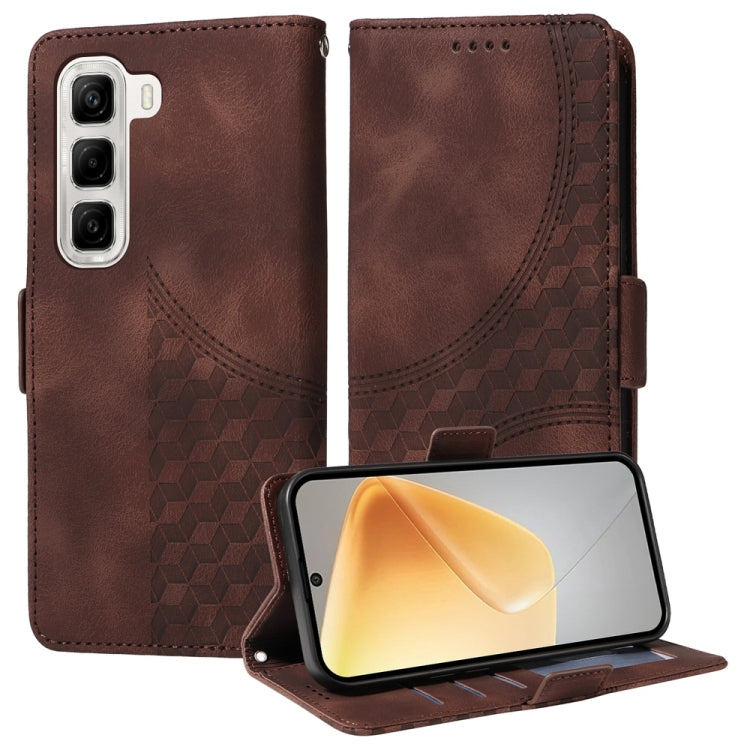 Funda de Cuero para Infinix Hot 50 4G con Rombos en Relieve y Estrellas (Marrón)