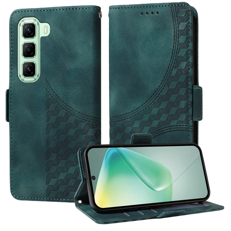 Funda de Cuero para Infinix Hot 50 5G con Diseño de Rombos y Estrellas (Verde)