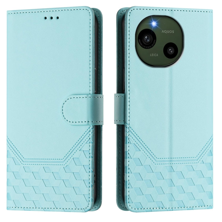 Funda de Cuero Rfid con Relieve en Panal para Sharp Aquos R9 (Verde Menta)