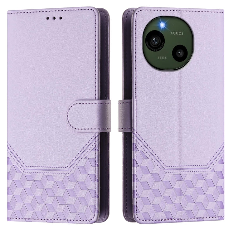 Funda de Cuero Rfid con Relieve en Panal para Sharp Aquos R9 (Morado Claro)