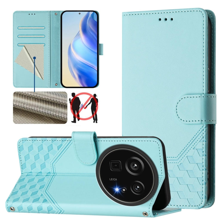 Funda de Cuero Rfid con Relieve en Panal para Sharp Aquos R9 Pro (Verde Menta)