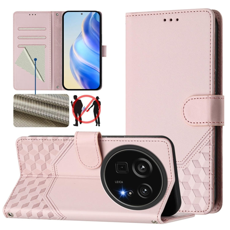 Funda de Cuero Rfid con Relieve en Panal para Sharp Aquos R9 Pro (Rosa)
