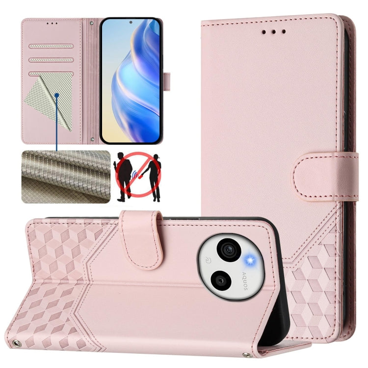 Funda de Cuero Rfid con Relieve en Panal para Sharp Aquos Sense9 Plus (Rosa)