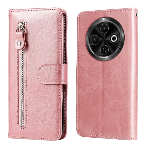 Funda de Piel Textura Becerro con Cremallera para Tecno Spark 30C (Oro Rosa)
