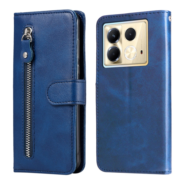 Funda de Piel con Cremallera y Textura de Becerro para Infinix Note 40 5G (Azul)
