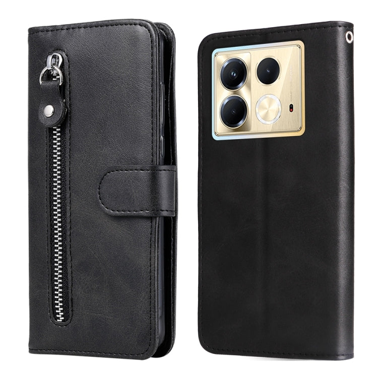 Funda de Piel con Cremallera y Textura de Becerro para Infinix Note 40 5G (Negra)
