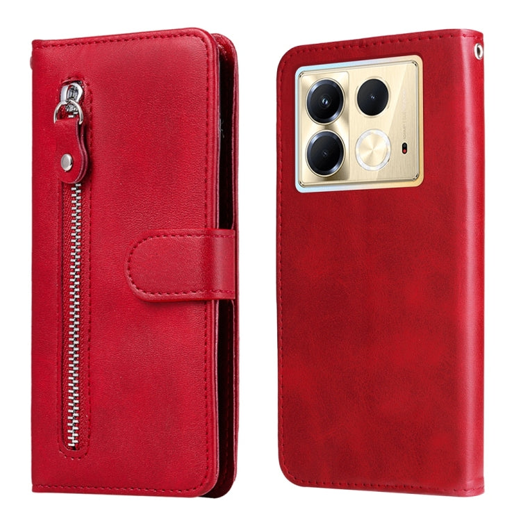 Funda de Piel con Cremallera y Textura de Becerro para Infinix Note 40 5G (Rojo)