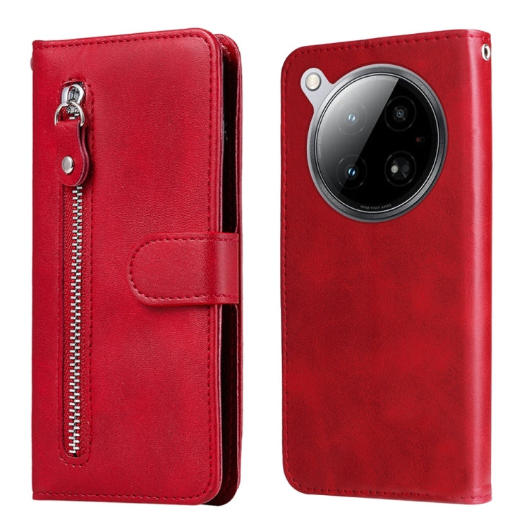 Funda de Piel con Cremallera y Textura de Becerro para Infinix Zero 40 4G/5G (Roja)