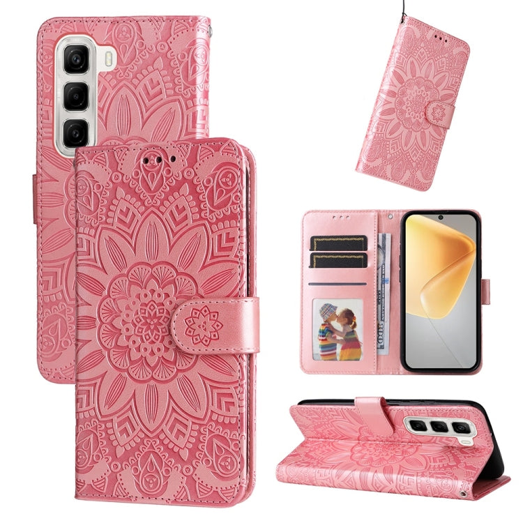 Funda de Piel con Estampado de Girasoles en Relieve para Infinix Hot 50 4G (Rosa)