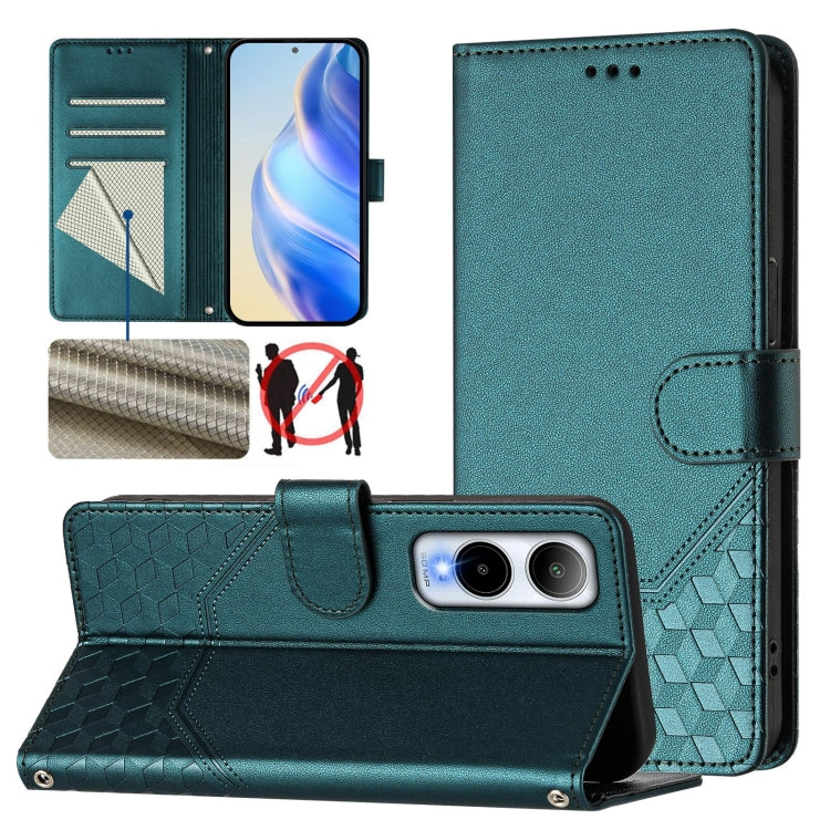 Funda de Cuero Rfid con Relieve en Panal para Cricket Icon 6 (Verde Pavo Real)