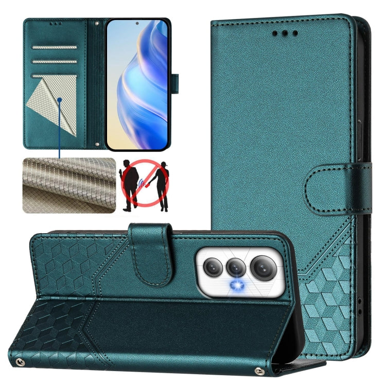 Funda de Cuero RFID con Relieve en Panal para Cubot Max 5 (Verde Pavo Real)