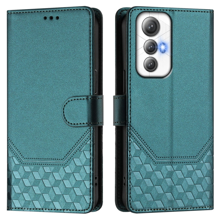 Funda de Cuero RFID con Relieve en Panal para Cubot Max 5 (Verde Pavo Real)