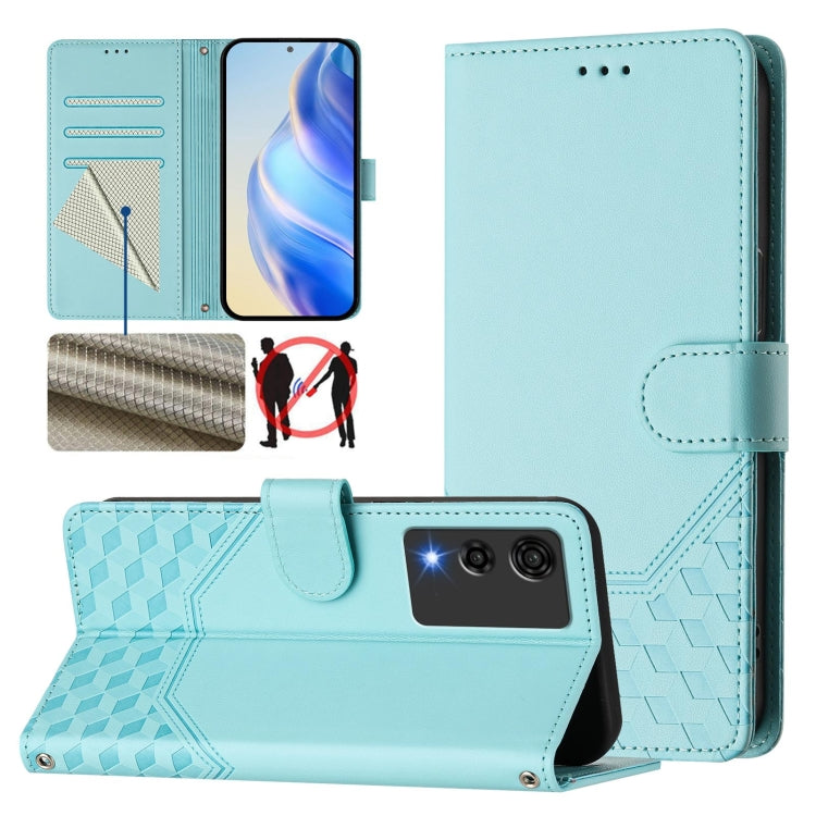 Funda de Cuero Rfid con Relieve en Panal para Cubot A10 (Verde Menta)