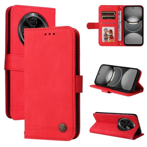 Funda de Cuero para Tecno Spark 30C con Botones de Metal y Diseño Árbol de la Vida (Rojo)