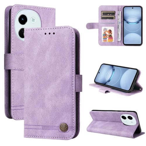Funda de Cuero para Tecno Spark 30 5G Pova 6 Neo 5G con Botones de Metal y Diseño Árbol de la Vida (Morado)