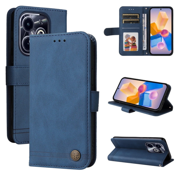 Funda de Cuero con Botones de Metal y Diseño Árbol de la Vida para Infinix Hot 40I (Azul)