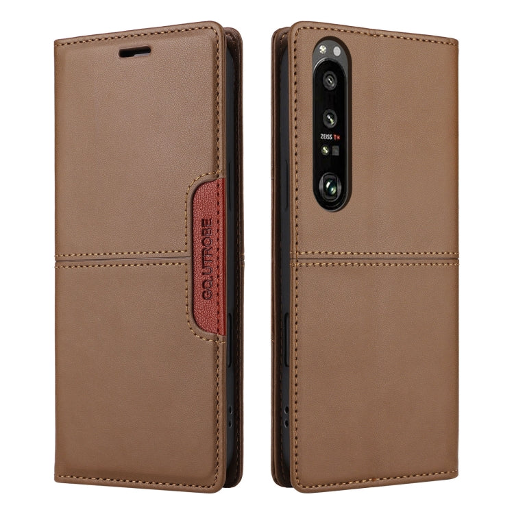Funda de Cuero Antirrobo RFID Gqutrobe G01 para Sony Xperia 1 III (Marrón)