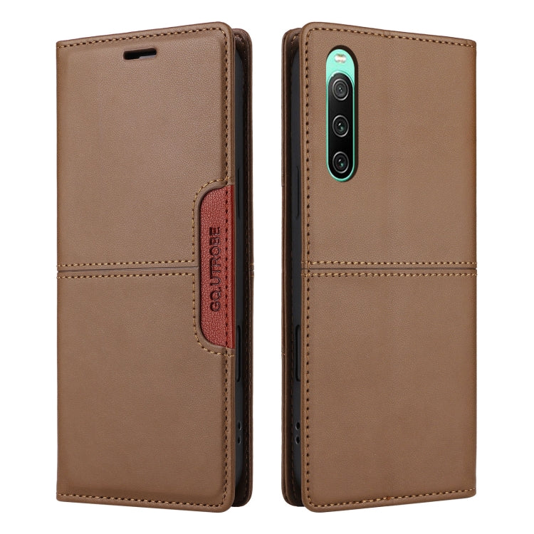 Funda de Cuero Antirrobo RFID Gqutrobe G01 para Sony Xperia 10 IV (Marrón)