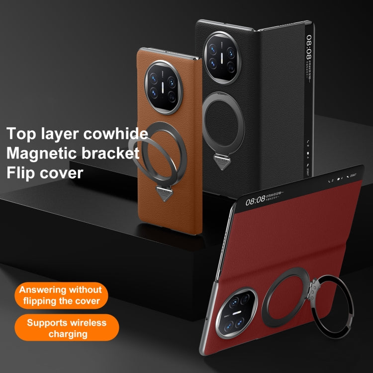 Funda de Cuero con Soporte Magnético Magsafe y Ventana Inteligente para Huawei Mate X6 (Marrón)