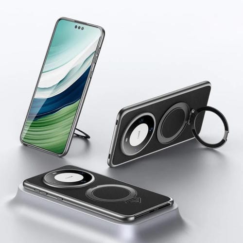 Funda para Teléfono Huawei Mate 60 Pro con Soporte Magnético Magsafe de Cuero Sulada (Negro)