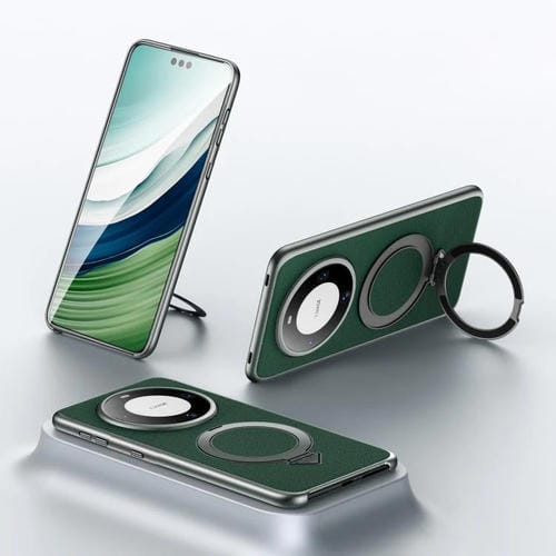 Funda para Teléfono Sulada con Soporte Magnético Magsafe de Cuero de Grano Superior para Huawei Mate 60 Pro (Verde)