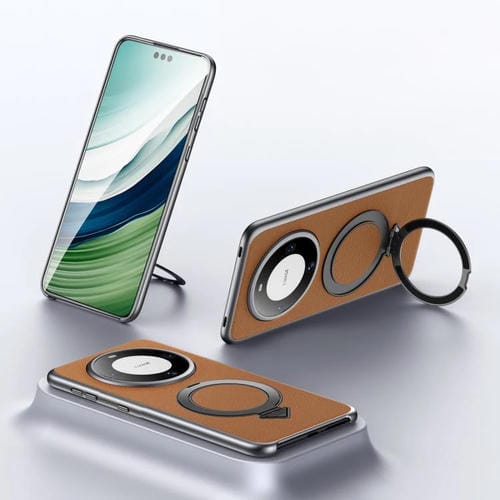 Funda para Teléfono Huawei Mate 60 con Soporte Magnético Magsafe de Cuero de Grano Superior (Marrón)