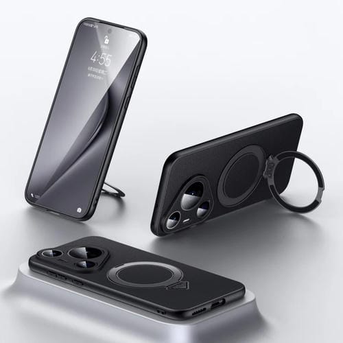 Funda para Teléfono Huawei Pura 70 con Soporte Magnético Magsafe de Cuero (Negro)