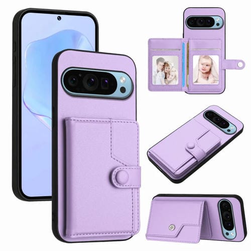 Funda Antirrobo con Botón y Tarjetero RFID para Google Pixel 9 Pro (Morado)