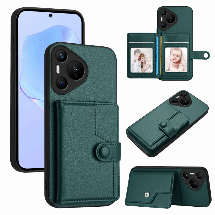 Funda para Teléfono Antirrobo con RFID y Tarjetero 70 Botones para Huawei Pura (Verde)